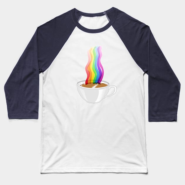 Rainbow Steaming Coffee Cup Baseball T-Shirt by NaturalDesign